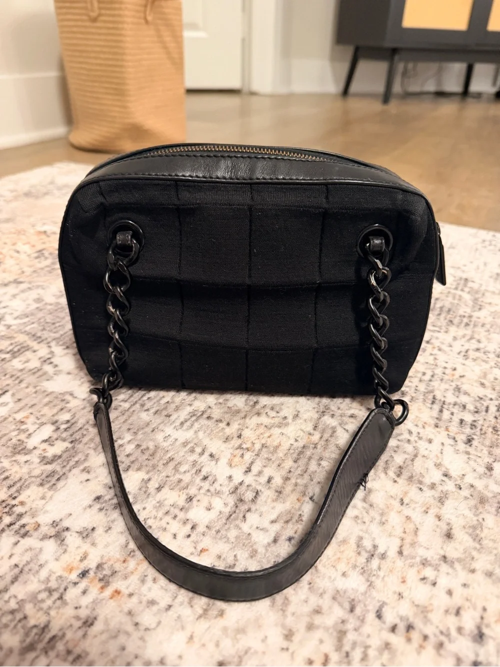 Chanel Square Quilt Jersey Bowler Bag